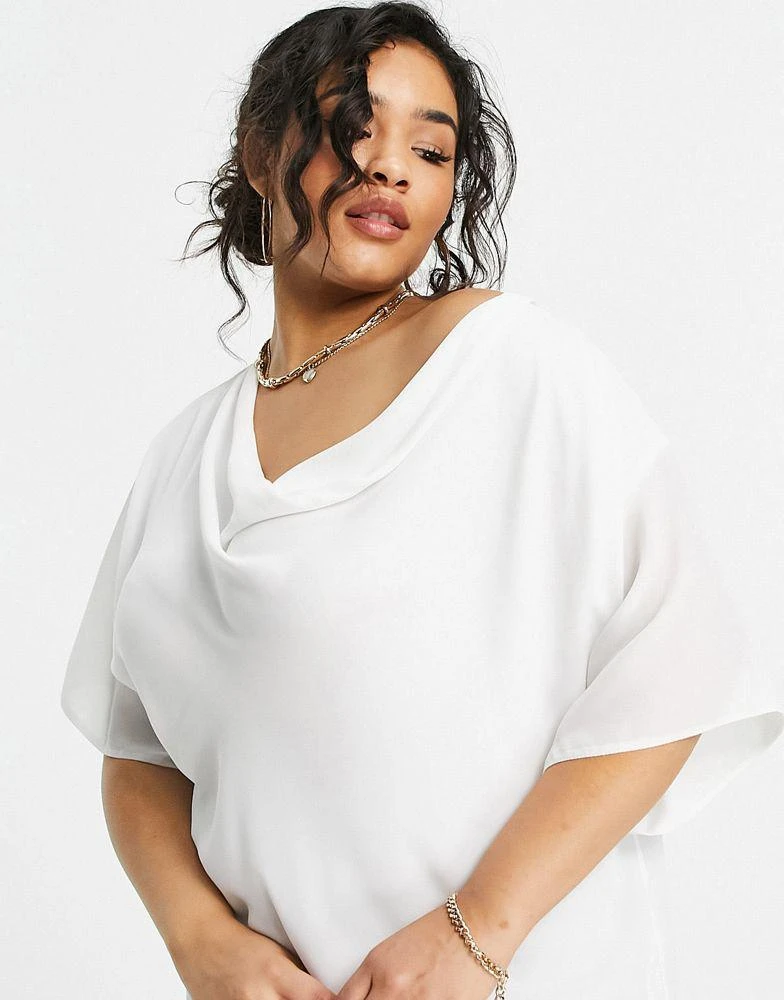 商品ASOS|ASOS DESIGN Curve cowl neck top with wrap hem detail in ivory,价格¥119,第3张图片详细描述