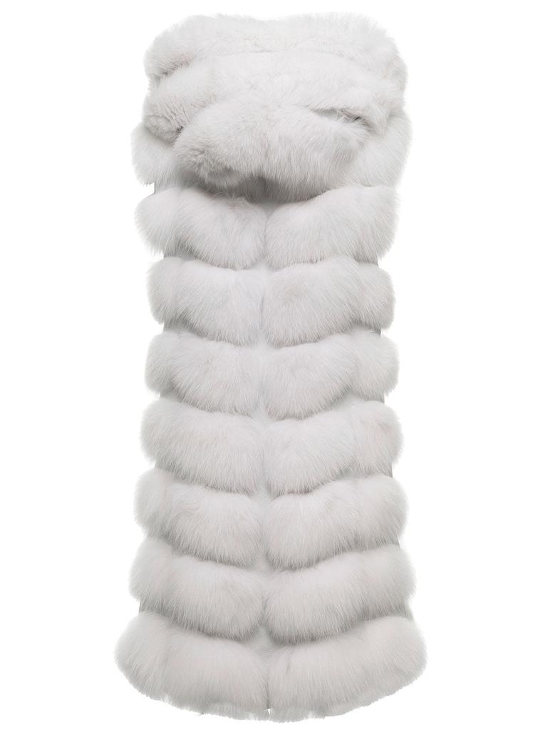 Sleeveless White Quadrotti Fur in Fox with Hood Frame Pellicce Woman商品第1张图片规格展示