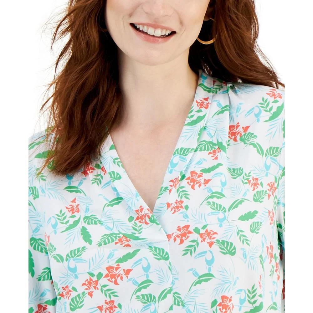 商品Charter Club|Petite Knit 3/4-Sleeve Tropical Toucans Top, Created for Macy's,价格¥67,第3张图片详细描述