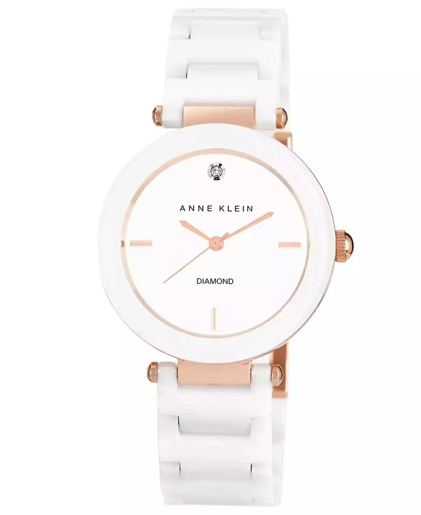 商品Anne Klein|Women's Diamond Accent White Ceramic Bracelet Watch 33mm AK-1018RGWT,价格¥427,第1张图片