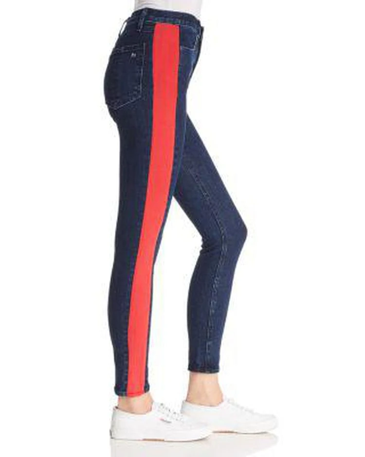 商品Rag & Bone|Mazie Side-Stripe Skinny Jeans in Igloo/Red,价格¥558,第3张图片详细描述