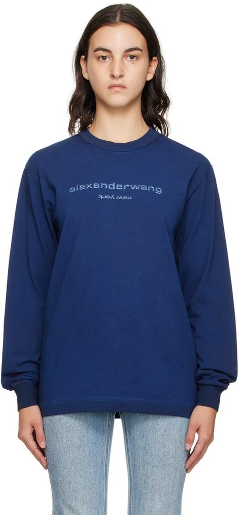 商品Alexander Wang|Navy Printed Long Sleeve T-Shirt,价格¥1576,第1张图片