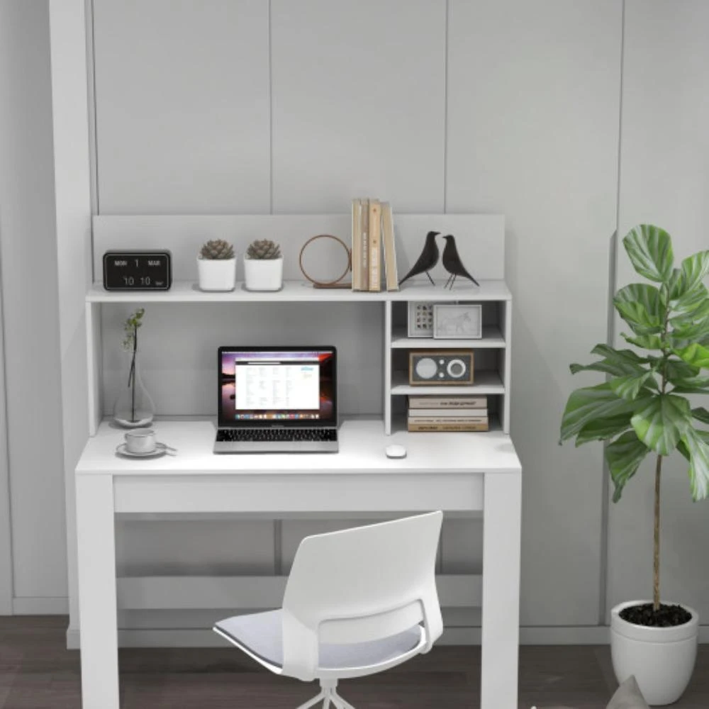 商品Hivvago|48 Inch Writing Computer Desk with Anti-Tipping Kits and Cable Management Hole-White,价格¥1266,第2张图片详细描述