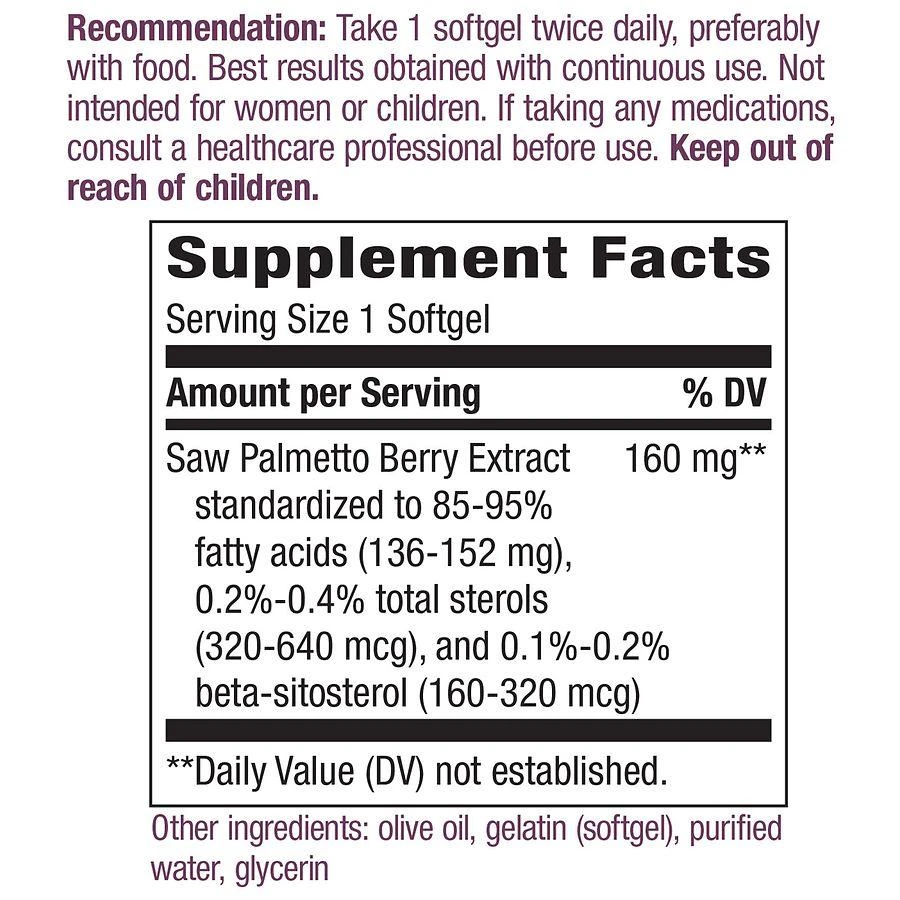 商品Nature's Way|Saw Palmetto Softgels,价格¥199,第2张图片详细描述