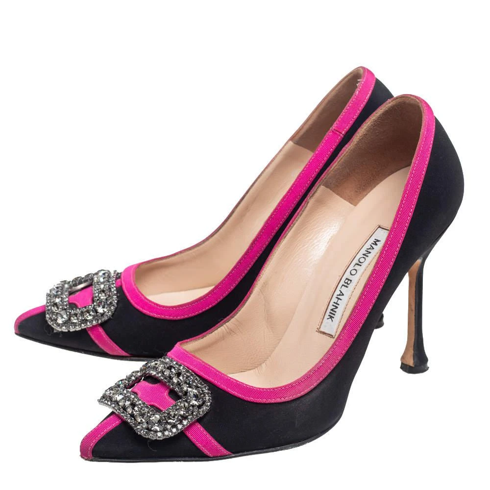 商品[二手商品] Manolo Blahnik|Manolo Blahnik Black/Pink Satin Okkava Crystal Embellished Pumps Size 37,价格¥1384,第4张图片详细描述