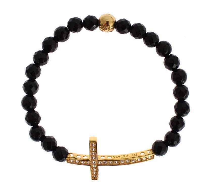 商品Nialaya|Nialaya Agate Stone Gold CZ Cross 925 Silver Bracelet,价格¥1116,第1张图片