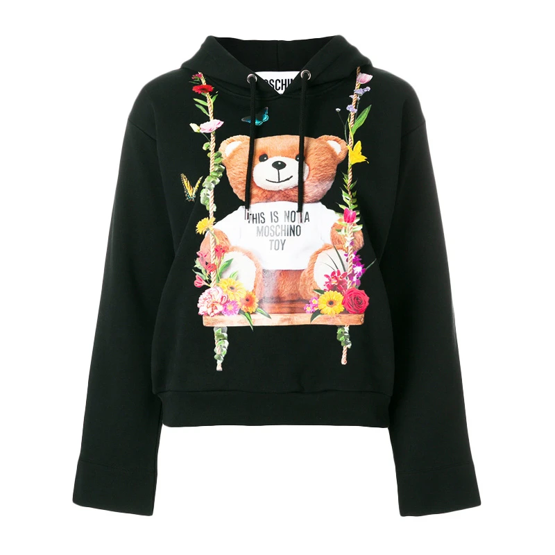 Moschino 莫斯奇诺 女士黑色全棉Toy bear花卉连帽衫长袖卫衣 DV1703-0427-1555 商品