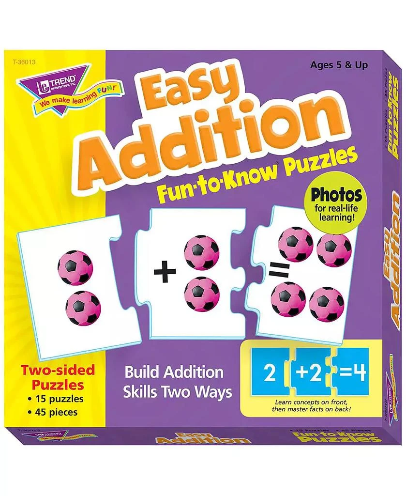 商品Trend Enterprises|Easy Addition Fun-To-Know Puzzles - Matching Games to Build Math Skills, Set of 45,价格¥98,第1张图片