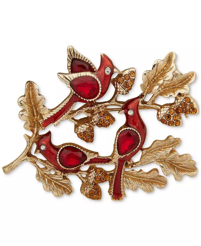 商品Anne Klein|Gold-Tone Stone & Crystal Three Cardinal on Branch Pin,价格¥216,第1张图片