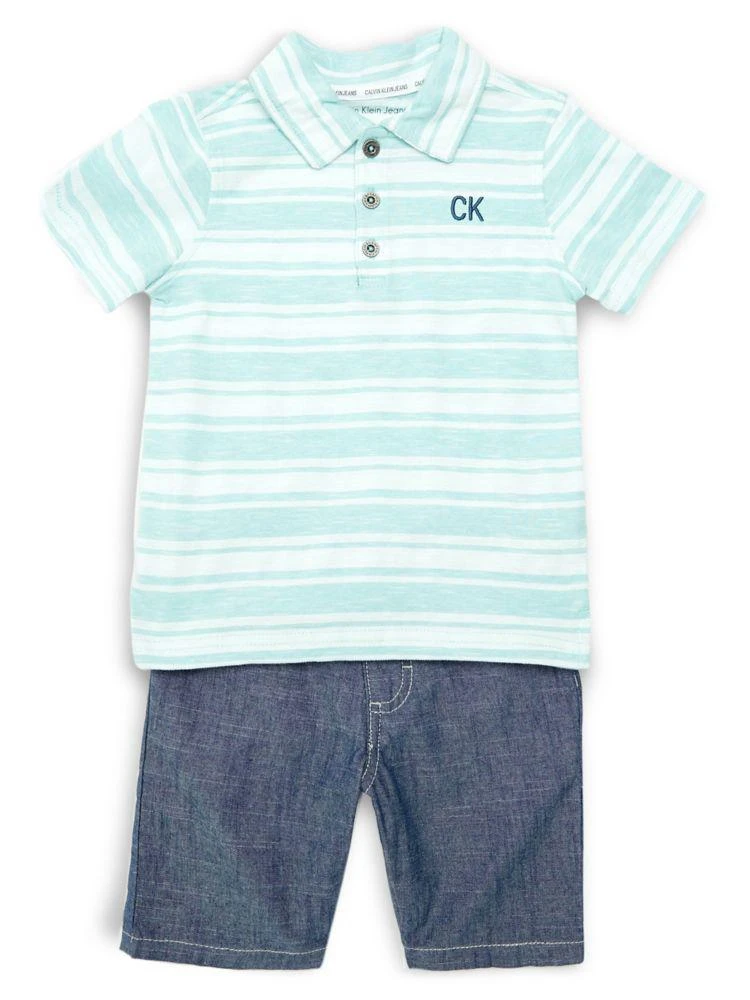 商品Calvin Klein|Little Boy's 2-Piece Stripe Polo &amp; Denim Shorts Set,价格¥109,第1张图片