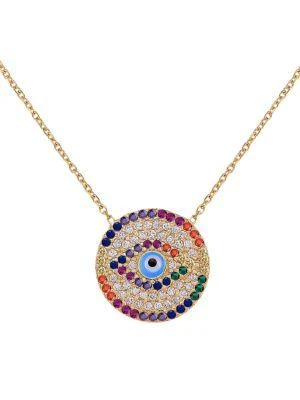 商品Gabi Rielle|22K Gold Vermeil & Rainbow Cubic Zirconia Evil Eye Pendant Necklace,价格¥350,第1张图片