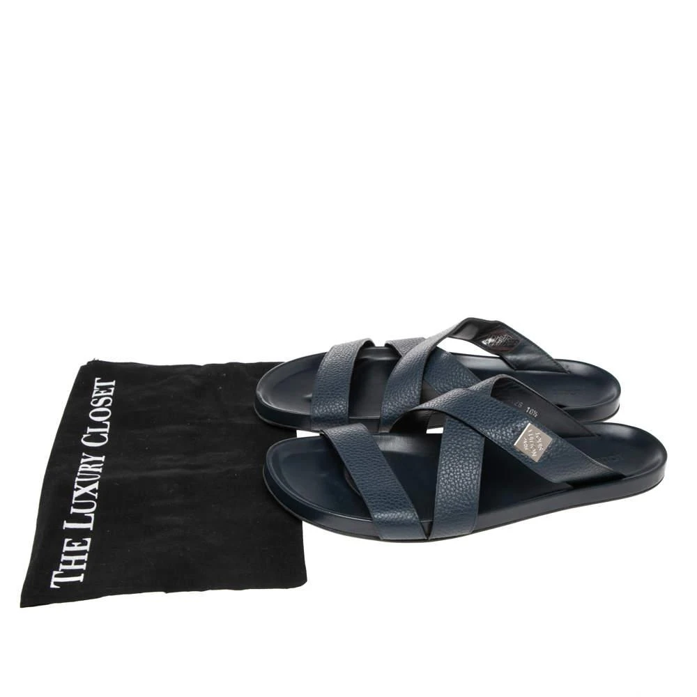 Louis Vuitton Navy Blue Leather Criss Cross Strap Flat Slides Size 44.5 商品