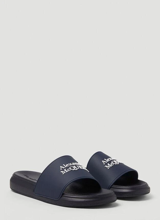 商品Alexander McQueen|Logo Embossed Slides in Blue,价格¥758,第2张图片详细描述