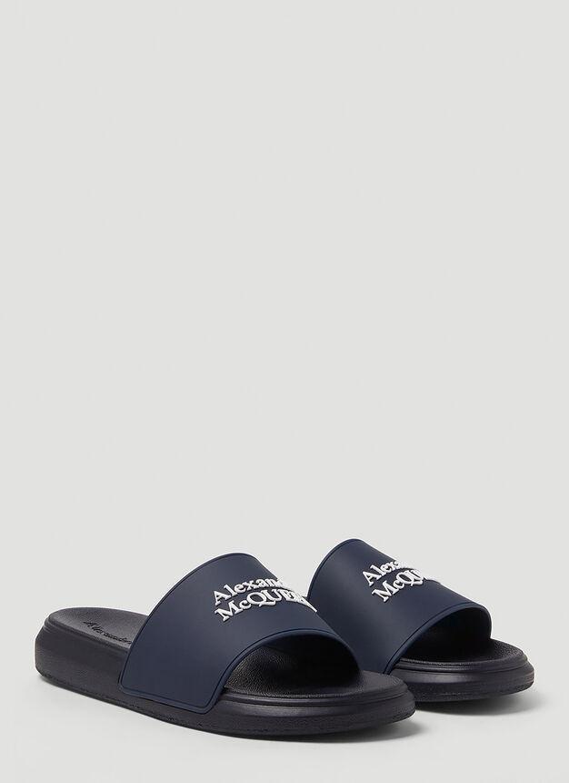 商品Alexander McQueen|Logo Embossed Slides in Blue,价格¥831,第4张图片详细描述