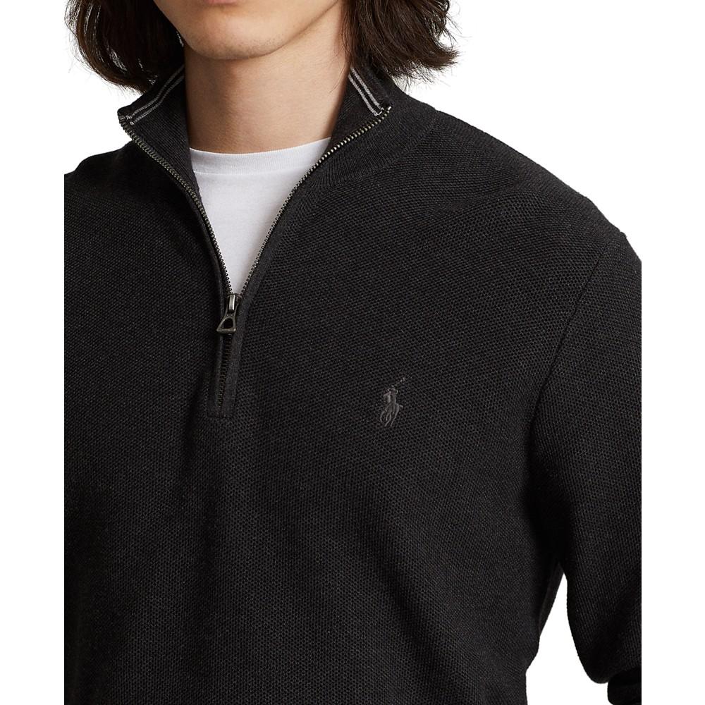 Men's Mesh-Knit Cotton Quarter-Zip Sweater商品第3张图片规格展示