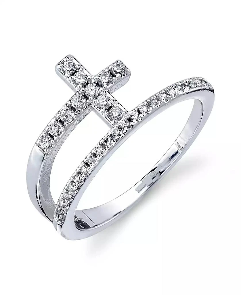 商品Unwritten|Crystal Cross Bypass Ring in Silver Plate or Gold-Tone,价格¥271,第1张图片