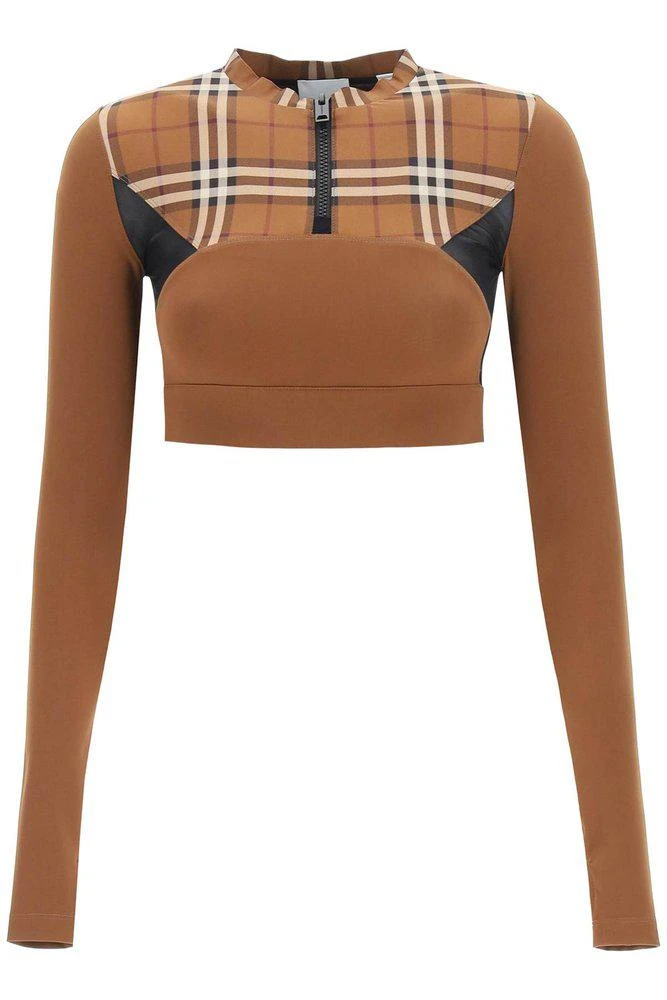 商品Burberry|Burberry Checked Long-Sleeved Cropped Top,价格¥2544,第1张图片