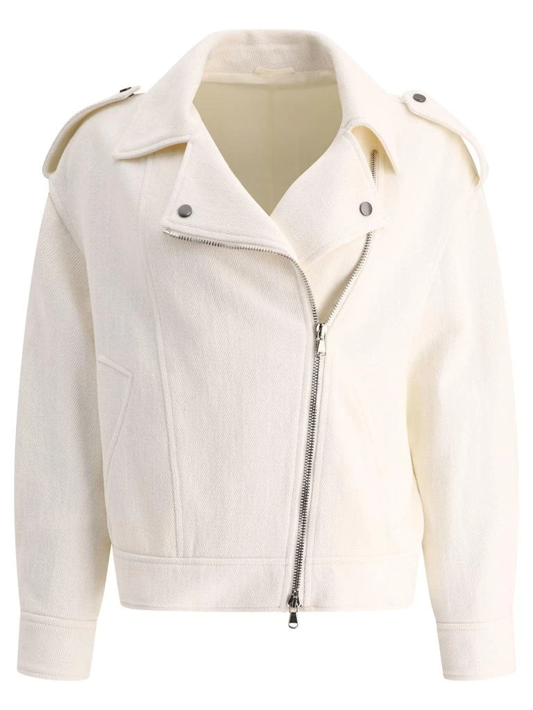 商品Brunello Cucinelli|Chevron Biker Jacket With Shiny Details Jackets White,价格¥15493,第1张图片