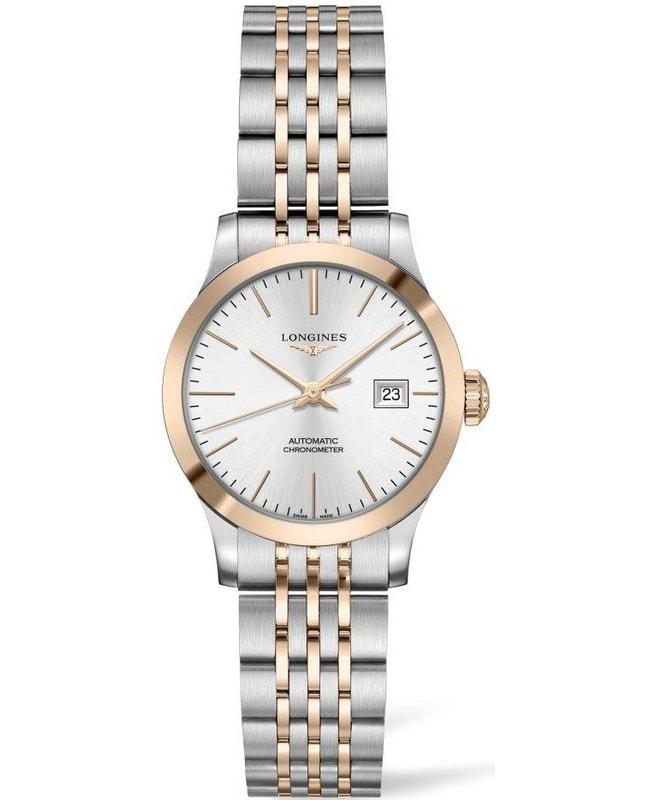 商品Longines|Longines Record Silver Dial Stainless Steel and Rose Gold Women's Watch L2.321.5.72.7,价格¥15340,第1张图片