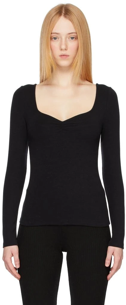 商品Vince|Black Ruched V-Neck Long Sleeve T-Shirt,价格¥874,第1张图片