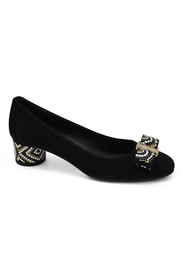 Luxury Shoes For Women   Salvatore Ferragamo Pumps In Black Suede商品第2张图片规格展示