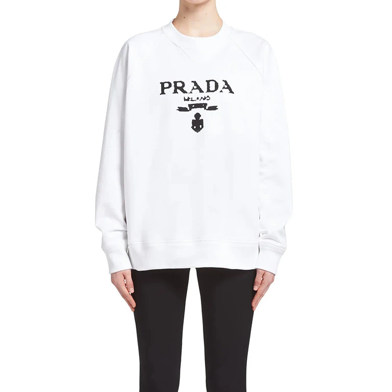 商品Prada|【预售3-7天】普拉达 女士白色平纹针织圆领Oversize街头风卫衣134631_1ZT7_F0964_S_202,价格¥9187,第4张图片详细描述