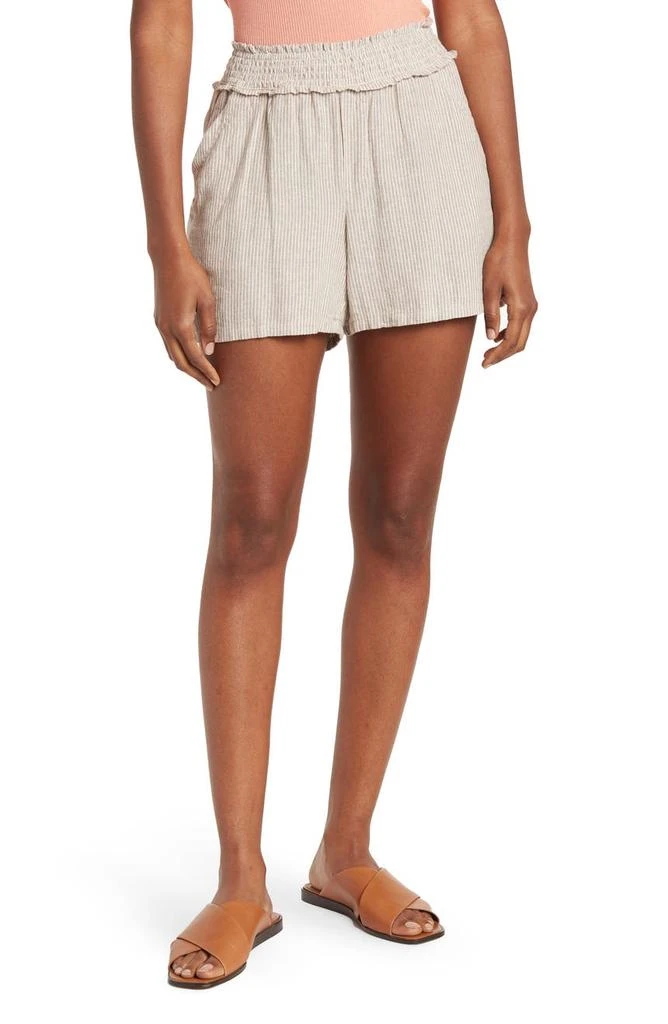 商品Democracy|Stripe High Rise Linen Blend Shorts,价格¥144,第1张图片