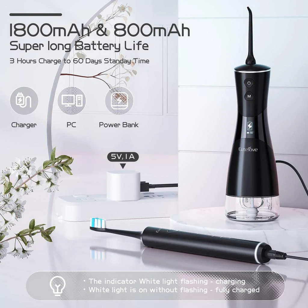 Water Flosser with 350ML & OLED Display & 5 Jet Tips & IPX7 Waterproof & 5 Modes, Cordless Water Flosser Picks for Teeth Cleaning, Electric Toothbrush with Water Flosser for Home Travel Use 商品