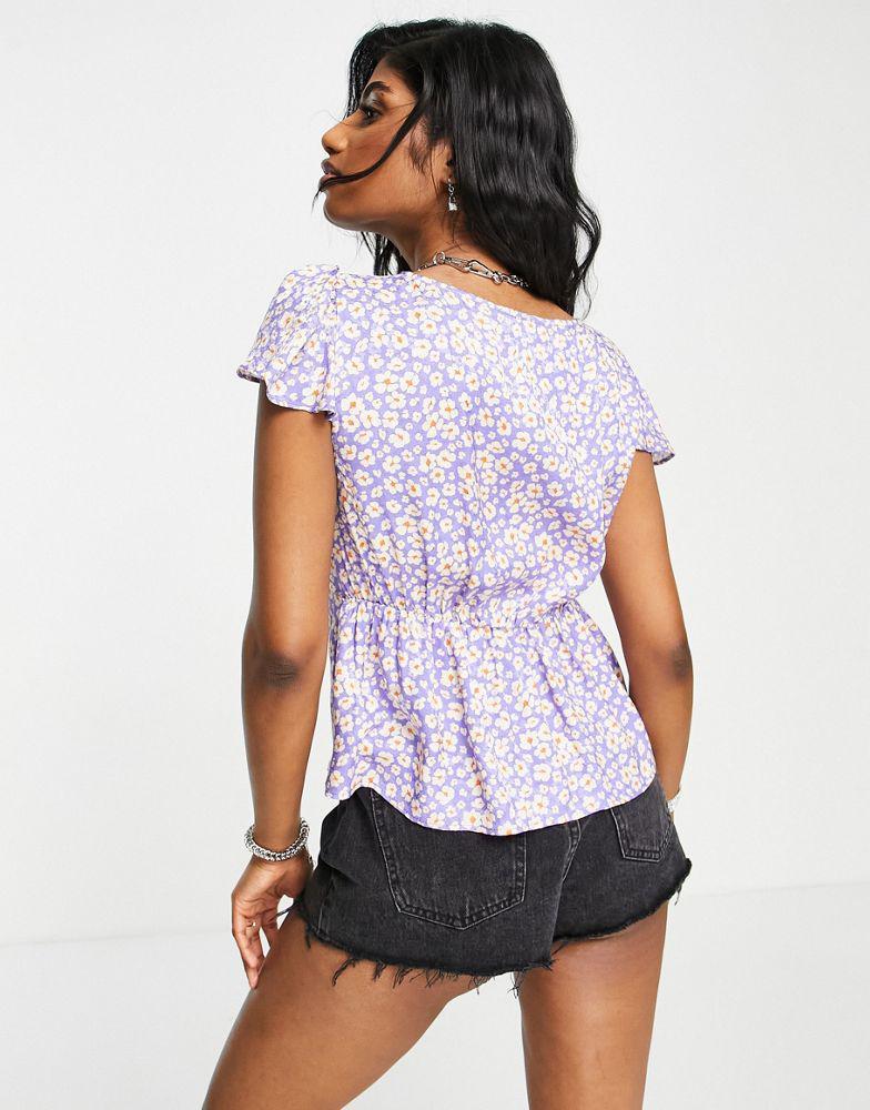 商品Topshop|Topshop satin jacquard cap sleeve daisy tea top in lilac,价格¥131,第6张图片详细描述