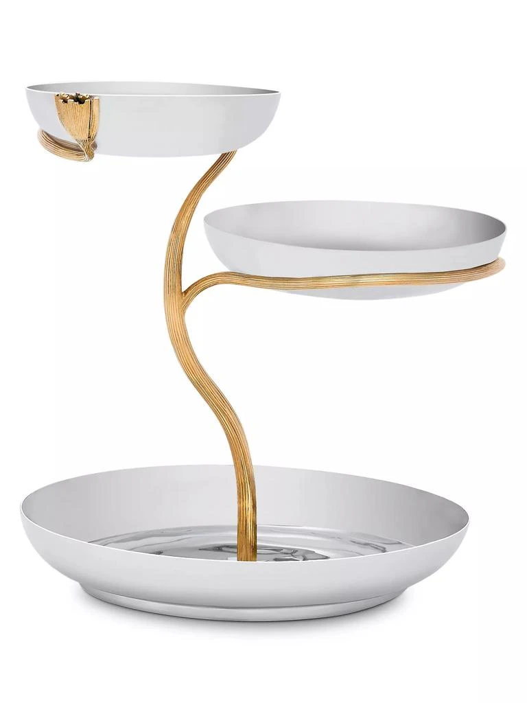 商品L'Objet|Deco Leaves 3-Tier 24K Goldplated & Stainless Steel Server,价格¥8992,第2张图片详细描述