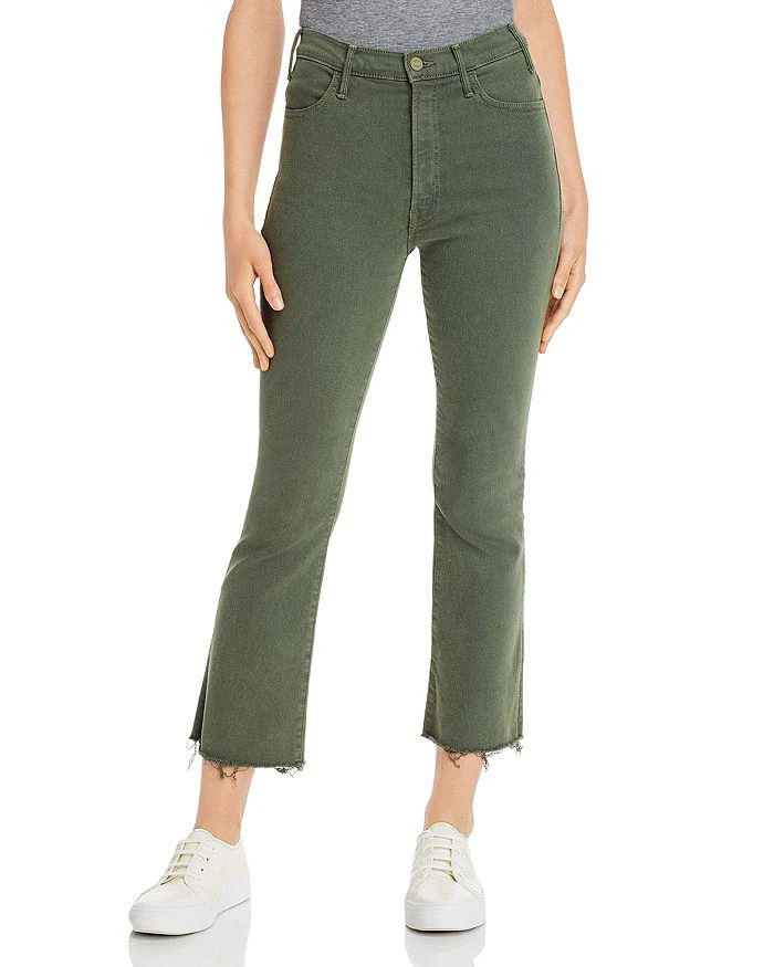 商品MOTHER|The Hustler Ankle Fray Flared Jeans in Dark Olive,价格¥443,第1张图片