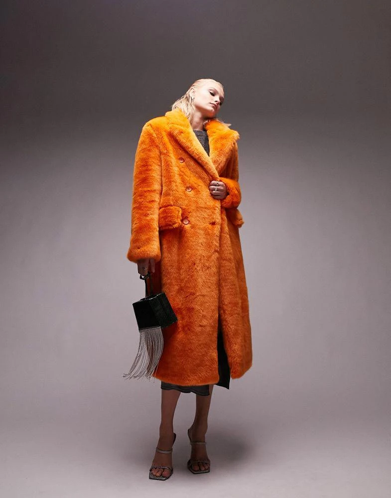 商品Topshop|Topshop oversized long-line faux fur coat in bright orange,价格¥724,第1张图片