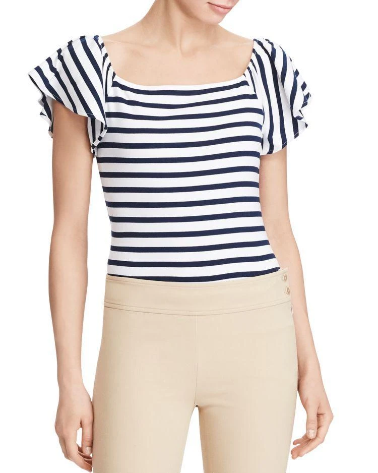 商品Ralph Lauren|Stripe Off-The-Shoulder Ruffle Top,价格¥142,第1张图片