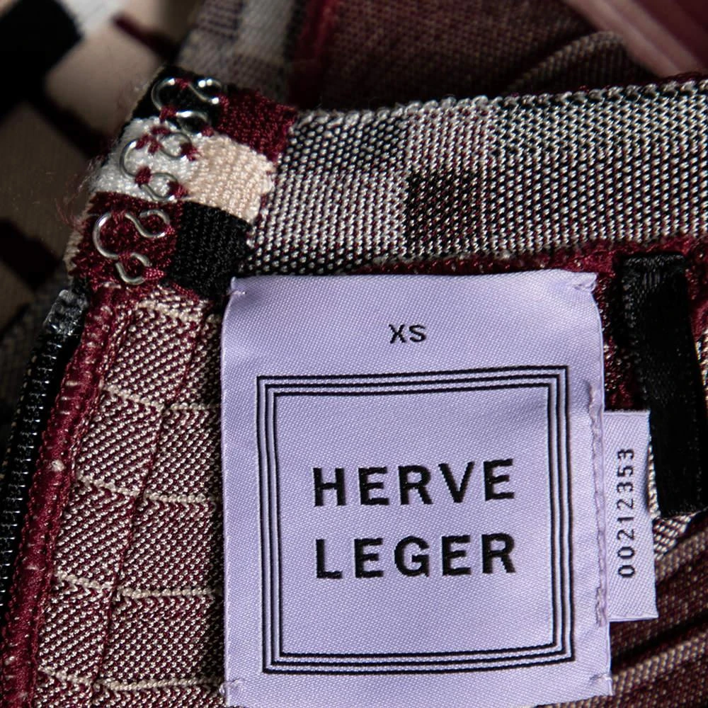 商品[二手商品] Herve Leger|Herve Leger Maroon & Cream Patterned Stretch Knit Karlie Short Dress XS,价格¥1219,第5张图片详细描述