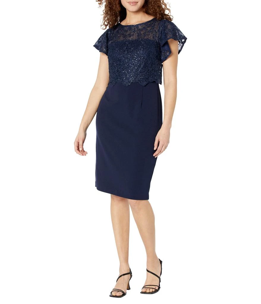 商品Adrianna Papell|Sequin Guipure Lace Popover Top Sheath Dress,价格¥832,第1张图片