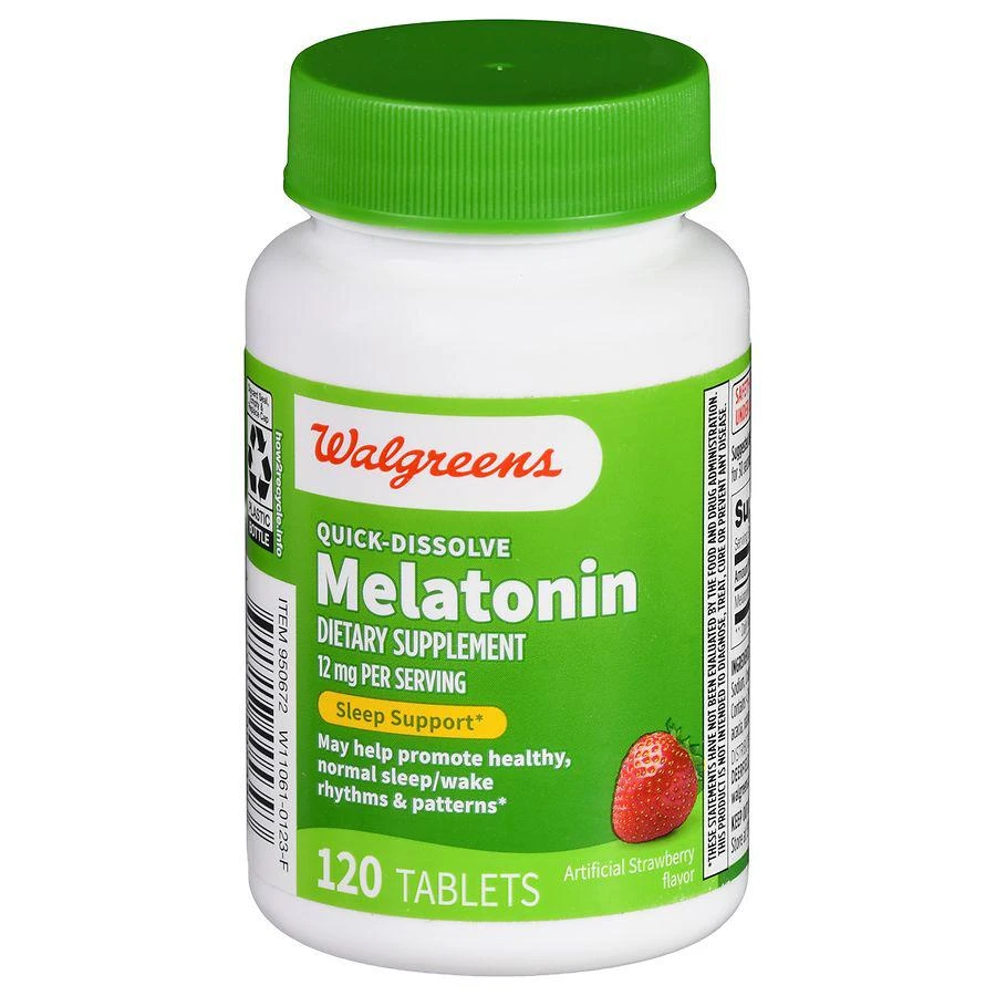 商品Walgreens|Quick-Dissolve Melatonin 12 mg Tablets (120 days) Strawberry,价格¥166,第1张图片