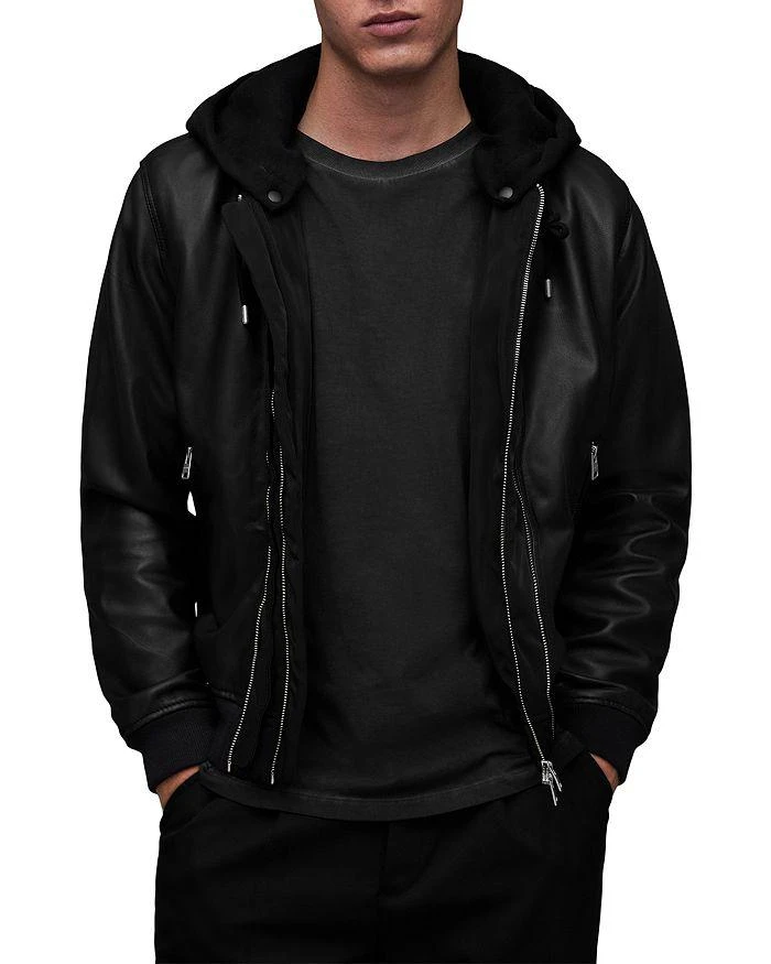 商品ALL SAINTS|Valk Leather Removable Hood Full Zip Bomber Jacket ,价格¥3448,第3张图片详细描述