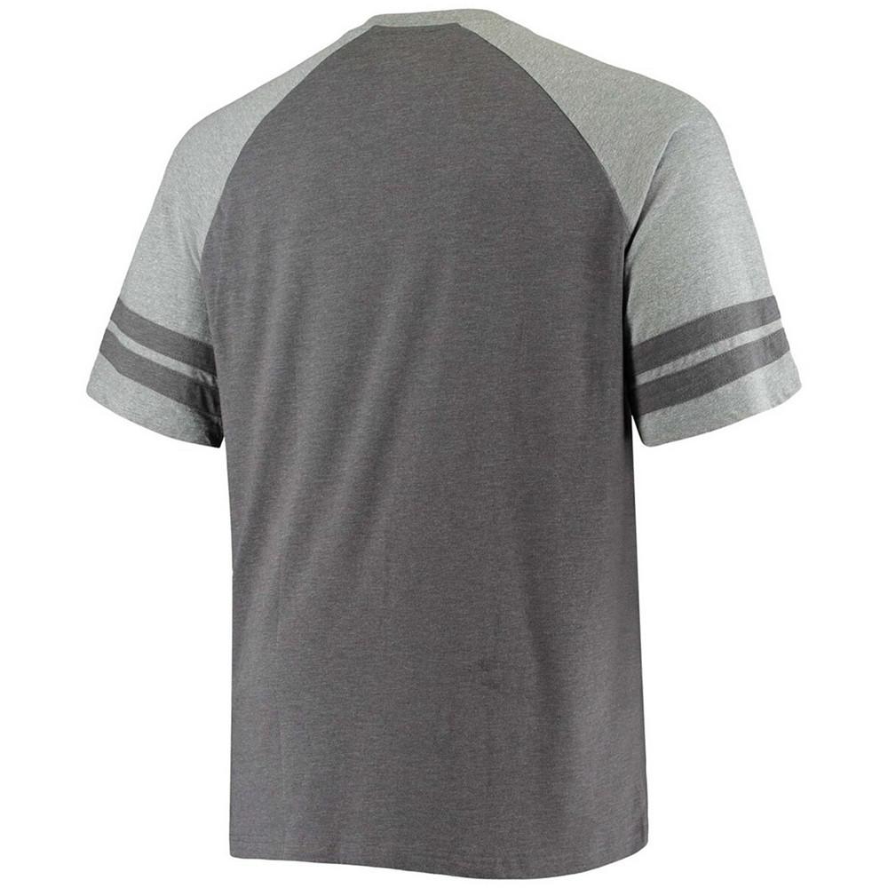 Men's Big and Tall Charcoal, Heathered Gray Carolina Panthers Two-Stripe Tri-Blend Raglan T-shirt商品第2张图片规格展示