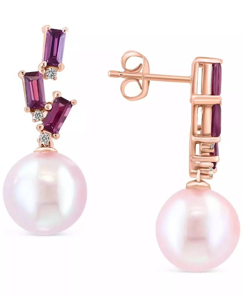 商品Effy|EFFY® Pink Freshwater Pearl (10mm), Rhodolite (x ct. t.w.) & Diamond Accent Drop Earrings in 14k Rose Gold,价格¥3935,第1张图片