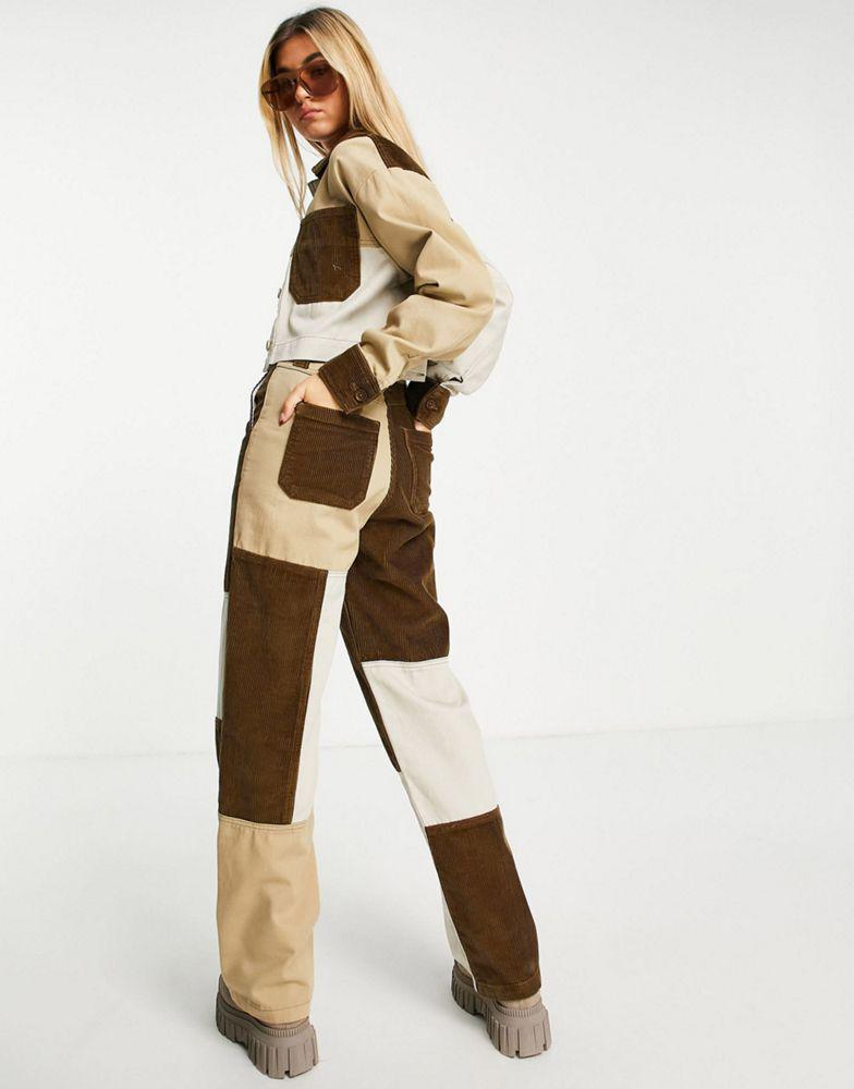Topshop co-ord jacket with cord patchwork in khaki & ecru商品第4张图片规格展示