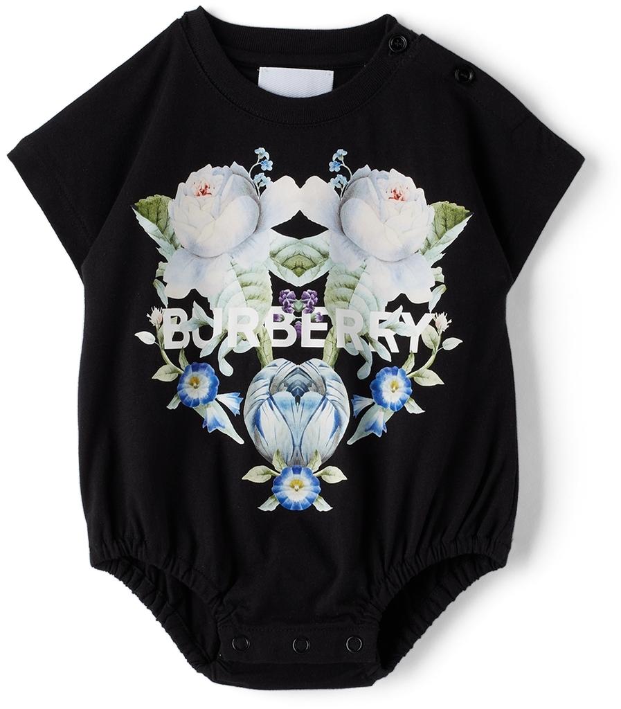 Baby Two-Pack White & Black Floral Bodysuit Set商品第2张图片规格展示