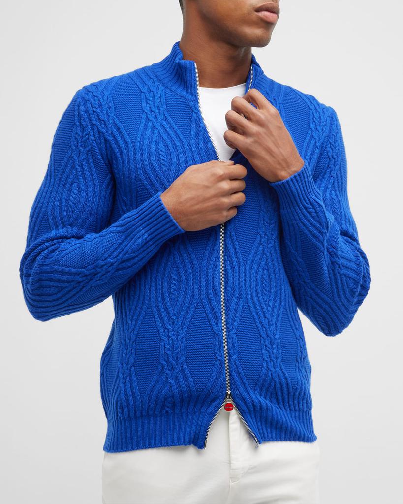 Men's Cashmere Cable Knit Full-Zip Sweater商品第6张图片规格展示