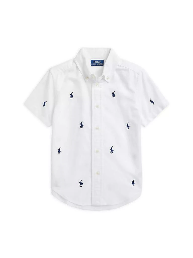 商品Ralph Lauren|Little Boy's & Boy's Logo Embroidered Oxford Short-Sleeve Shirt,价格¥461,第1张图片