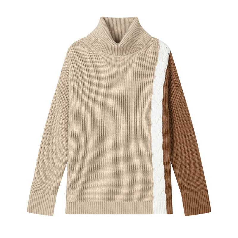 Hudson驼棕拼接慵懒复古高领羊毛毛衣 | Hudson Wool Sweater - Brown & Camel商品第6张图片规格展示