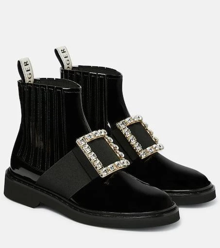 商品Roger Vivier|Viv' Rangers patent leather ankle boots,价格¥13236,第1张图片
