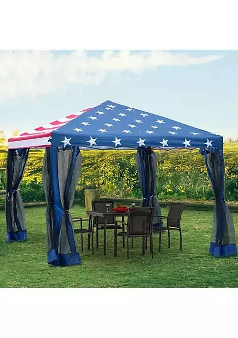 商品belk|10 X 10 Heavy Duty Pop Up Canopy With Removable Mesh Sidewall Netting Easy Setup Design Outdoor Party Event With Storage Bag American Flag,价格¥1121,第2张图片详细描述