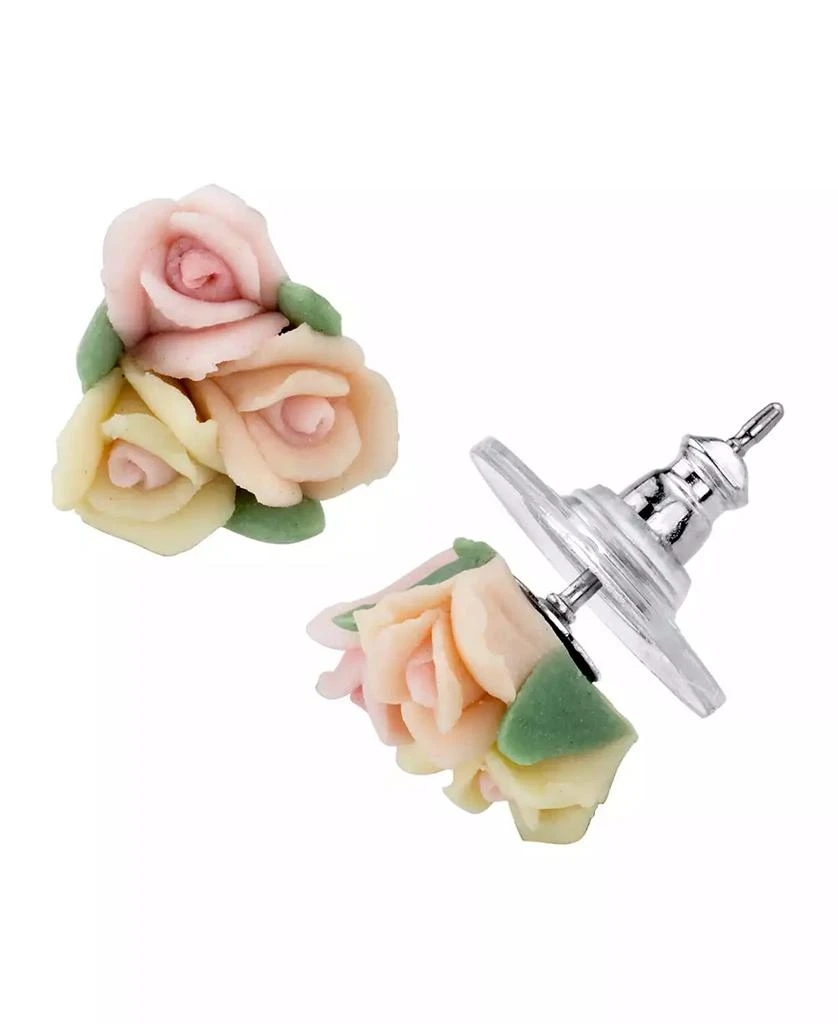 商品2028|Gold-Tone Ivory and Pink Porcelain Rose Button Earrings,价格¥253,第1张图片
