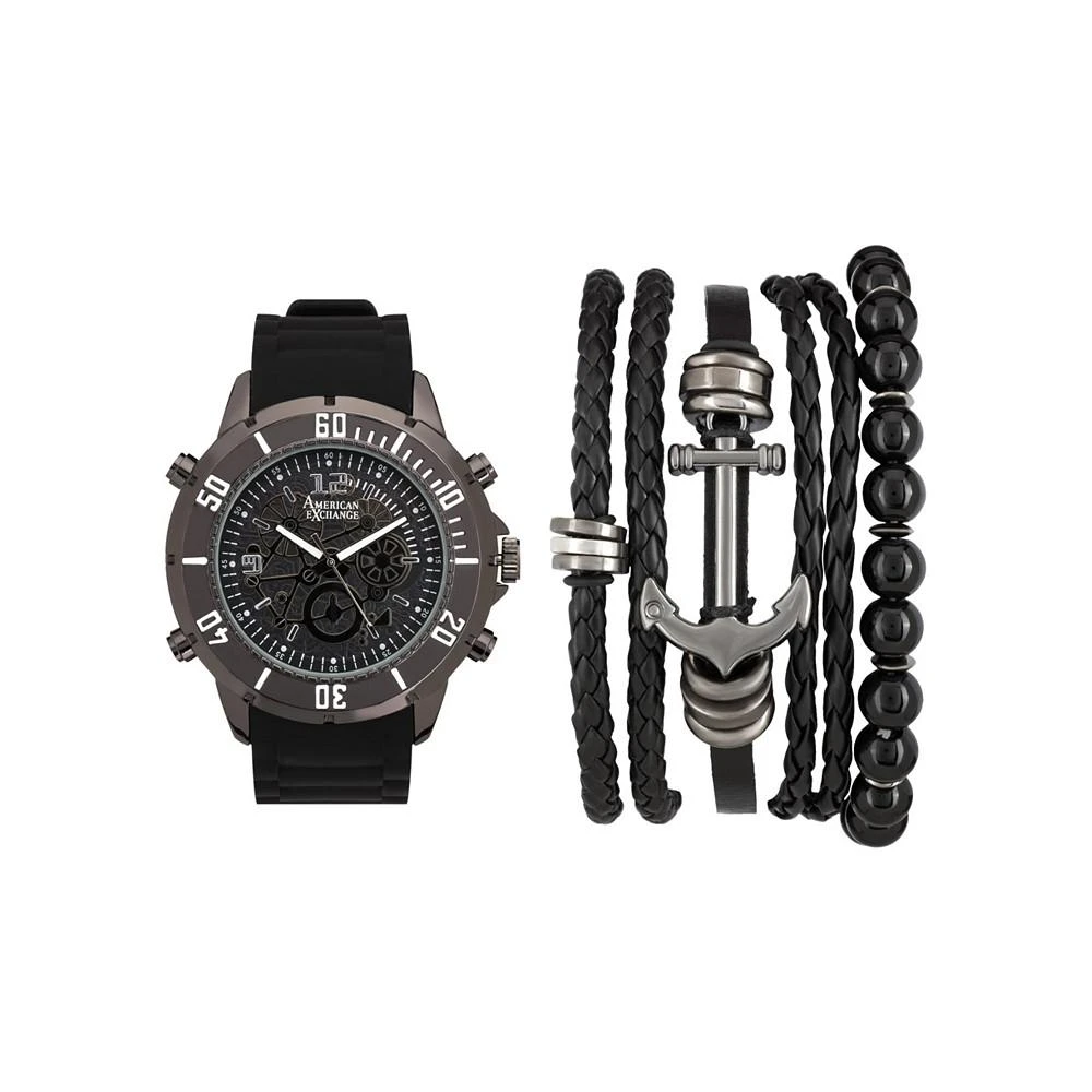 商品American Exchange|Men's Shiny Black Analog Quartz Watch And Stackable Gift Set,价格¥300,第1张图片