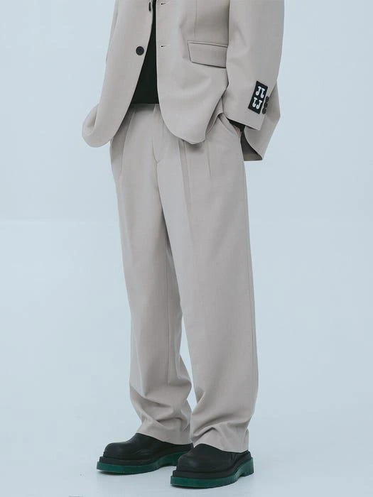 商品JWO|Wide Wool Suit Pants - Beige,价格¥1027,第1张图片