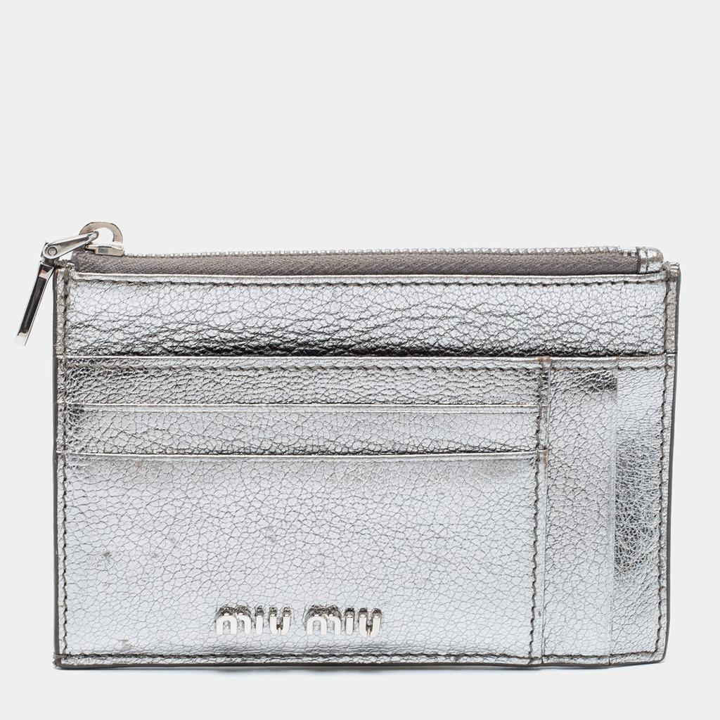 Miu Miu Metallic Silver Leather Zip Card Holder商品第1张图片规格展示